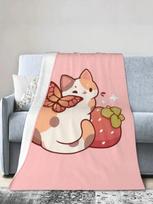 Calico Fairy Cat With Strawberry An Ultra-Soft Micro Fleece Blanket 75X95CM pilka spalva