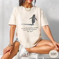 2026 Summer Womens Sad Penguins Tshirt Pure Cotton and Breathable Short Sleeve Streetwear Oversized Loose Casual S