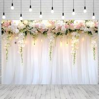 2D Pink White Orchid Backdrop White Curtain Bridal Shower Photo Background 47.2x31.5inch/120*80cm