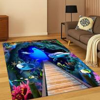 3D Iliuzija Povandeninis Pasaulis Jūros Gyvūnai Ryklys Delfinas Animacinis Kilimas Kilimas Miegamajam Svetainei Sofai Durų Kilimėlis Vaikams Neslystantis 40cm x 60cm