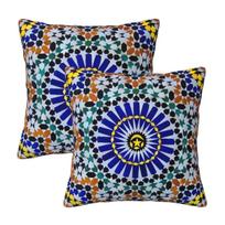 Arabic Tiles Moroccan Mosaic 2 Pcs Square Pillowcase Pillow Cover Cushion Zip Decorative Comfort Throw Pillow For Home Peach skin 18*18(CM)-2Pcs