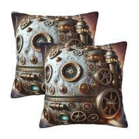 Steampunk Moon In Space 2 Pcs Square Pillowcase Pillow Cover Cushion Zip Decorative Comfort Throw Pillow For Home Living Room Peach skin 18*18(CM)-2Pcs