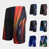Mens Quick-Dry Swim Trunks Swimming Training Racing Beach Sports - Printed Flat Front Brief Style L Suitable for 85-130 lbs