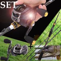 „Baitcasting“ meškerės rinkinys, 4 sekcijų anglies pluoštas „Pridėti Baitcasting“ žvejybos ritę 11+1BB 6.3:1 YJS2.1m-HXF left