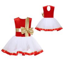 Kids Girls Christmas Dance Costume Sequins Bowknot Tutu Dress Party Performance Figure Skating Ballet Dress 3-4 Years raudona