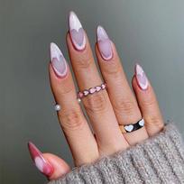 Valentine's Day Romantic Heart Almond-Shaped Wearable Nail Art Tips JP3136 [Glue Included]