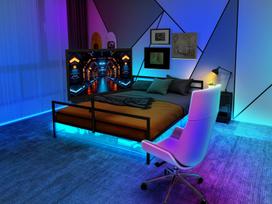 Žaidimų lova su reguliuojama atrama, LED, po lova saugykla, metalas, 206 cm
