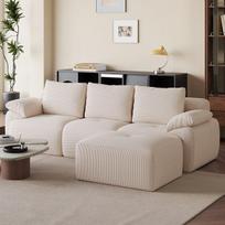 Kampinė sofa, modulinė sofa, nereikia surinkti, svetainei, smėlio spalvos, 161 (I) x 264 (P) x 71 (A) cm