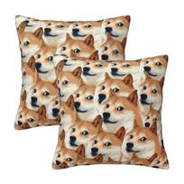 Doge Shiba Inu Memes 2 Pcs Square Pillowcase Pillow Cover Cushion Decor Comfort Throw Pillow For Home Living Room Peach skin 18*18(CM)-2Pcs