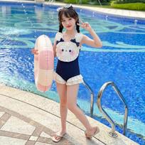 Girls swimsuit summer 2026 new children's one-piece high-value swimsuit older children's girls Internet celebrity suspender swimsuit 120 blue