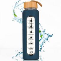 Stiklinė vandens gertuvė su silikonine apsauga Peterson, mėlyna, 960 ml