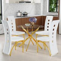 Valgomasis stalas ir kėdės, stiklas 88 cm, PU oda, 5 vnt