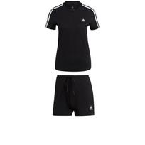 Adidas Essentials Striped Crew Neck Short Sleeve Sports Lace-Up Shorts Casual Set Women sets GL0784+GM5523 S