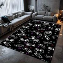 Žaidimų tema Didelis kilimas Juodas baltas Žaidimų pulto piktogramų raštas Kilimas Grindų kilimėlis Svetainei Žaidimų kambariui 120x160cm