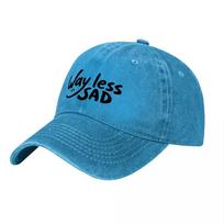 Way Less Sad Embroidered Washed Canvas Baseball Cap Black Casual Adjustable Hat for Unisex and Women