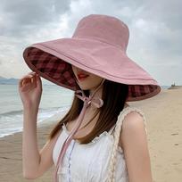 WTEMPO Wide Brim Sunscreen Bucket Hats Lace Up UV Protection Basin Hats Women Outdoor Travel Beach Sun Hats 56-58cm kava
