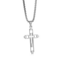 1 vnt Hip Hop Cross nerūdijančio plieno grandinėlės karoliai aukso spalvos ilgi pakabukai moterims / vyrams juvelyriniai dirbiniai collier homme white