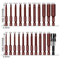 23Pcs Hexagon Head Wrench Drill Bit Set S2 Steel Metric Imperial Hex Bits Set 2.3 inch Long Hex Key Shank Magnetic Screwdriver