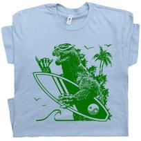 Godzilla Surfing T Shirt B Cool Vintage Surf Surfboard Retro Graphic Mens Womens XL