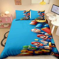 Anime patalynės komplektai Super Mario Bros Vaikams Kūdikiams Antklodės užvalkalų komplektai Lovos skalbiniai Dvigulė Viengulė Karališka Vaikams Suaugusiems Dovana EU Single(135*200cm)3pcs blue