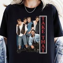 Take That 90-ųjų berniukų grupės vintažiniai marškinėliai - Retas logotipas ir narių nuotraukų spaudinys (Gareth Gates, Luke M įvairiaspalvis