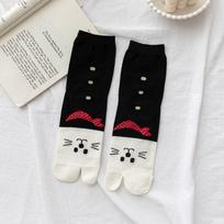 Female Flip-flops Socks Cartoon Cotton Students Middle Tube Socks Hosiery Cat Socks Two Toe Socks juoda