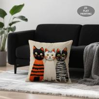 Trys Mielos Katės Pagalvės Užvalkalas Dirbtinio Siuvinėjimo Spaudos Pagalvės Dėklas Boho Dryžuotas Katės Mėgėjo Dovana Namų Dekoras Peach skin 18*18(CM)-1Pcs gray