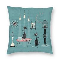 Mid Century Kitty Mischief Square Pillowcase Polyester Linen Velvet Pattern Decorative Throw Pillow Case Room Cushion Cover 18 Peach skin 18*18(CM)-1Pcs