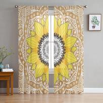 Sunflower Mandala Khaki Tulle Curtain Home Office Window Decor Bedroom Kitchen Balcony Modern Sheer Curtain 135W x 114H(cm)