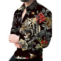 Vyriški „Flower Tiger“ marškinėliai ilgomis rankovėmis su 3D spausdinimu S juoda