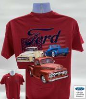 Vintažiniai 1950-ųjų Ford Sunkvežimių Marškinėliai su Amerikos Vėliava ir „Ford“ Logotipu - Licencijuoti L blue
