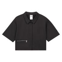 Nike Sportswear Dri-FIT Tech Pack Solid Zip-Detail Woven Short-Sleeve Shirt Women Tops Black DV8241-010 M