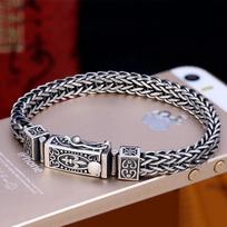 Vintage Bangles Dragon Bone Chain Weaving Bracelet for Women and Men Double Chains Buckle Can Wear Banquet Jewelry 20cm black