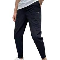 Men Pants Elastic Waist Multiple Pockets High Elasticity Letter Embroidery Ankle Length Daily Wear Solid Color Slim Fit Ice Silk Men Pencil Pants Men 38 juoda