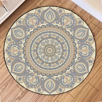 Vintage European Floral Scroll  Mandala Geometric Pattern Round Rug Soft Carpet for Living Room Bedroom Diameter 80cm