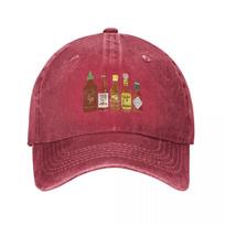 Spicy Check out these hot sauces on black background Baseball Cap Winter hat Anime Hat F Women Unisexs