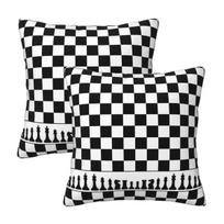 Chess Board Black And White Grid Checkered 2 Pcs Square Pillowcase Pillow Cover Cushion Decor Comfort Throw Pillow For Home Sofa Peach skin 18*18(CM)-2Pcs