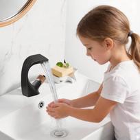 Grifos De Bano  Modern Luxury Black Deck Mount Washbasin Waterfall Alloy Bathroom Faucet Hot and Cold Water Mixer (as the picture,alloy)