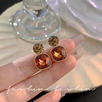 Square Red Black Round Rhinestones Drop Earrings for Women Round Dangle Earrings Korean Party Fashion Jewelry Girls Gift raudona
