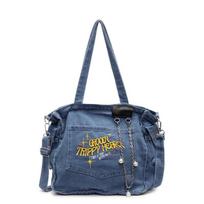 Lazy wind large-capacity denim bag women's 2025 spring new Korean version fashion casual versatile messenger commuter bag mėlyna