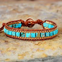 Natūralaus imperatoriško akmens grandinėlės rankomis pintas apyrankė Europos ir Amerikos odinė apyrankė Turquoise blue