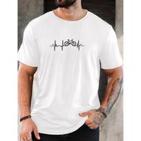 Men's Bicycle Heartbeat Pattern Summer Casual Crew Neck Short T-shirt XXXXL balta