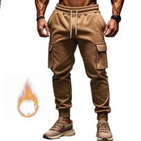 Vyriški kombinezonai Laisvi Joggers Cargo Pants Sportinės Kelnės Aktyvios Sportinės Kelnės Užtraukiamos Daugiakišeninės Vilnos šiltos Vyriškos laisvalaikio kelnės S chaki