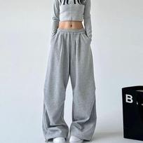 Women Elastic Waist Baggy Wide Leg Sweatpants With Drawstring S pilka