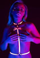 Šviečianti Bdsm Diržų Komplektas su Rožine Apykakle L/xl