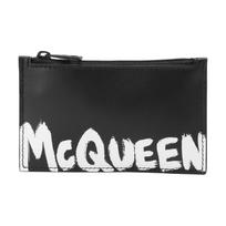 Alexander McQueen Graffiti Logo Print Leather Card Holder Wallet Unisex Wallet Black 683117-1NT0B-1070 Box(Basic Set+Box)