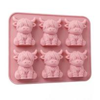 Highland Cow Silicone Ice Cube Tray Food-Grade 3D Mold for Whiskey Cocktails Easy-Release Mini Cow Chocolate Candy Molds for Baking Gummies Fudge (Pink,1pc) rožinė