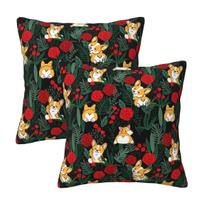 Corgi Dog In Garden 2 Pcs Square Pillowcase Pillow Cover Cushion Decor Comfort Throw Pillow For Home Living Room Peach skin 18*18(CM)-2Pcs