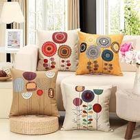 4 Pcs Double Sided Mid Century Modern Floral Cushion Covers, Abstract Geometric Art Print Throw Pillow Cases (No Inserts) Peach skin 18*18(CM)-4Pcs