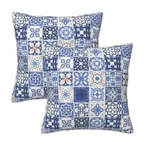 Mėlyna portugališka plytelė Portugalija Azulejo Gėlė 2 vnt. Kvadratinė pagalvės užvalkalas Pagalvės užvalkalas Pagalvė Mėtoma pagalvė Namams Miegamajam Peach skin 18*18(CM)-2Pcs gray